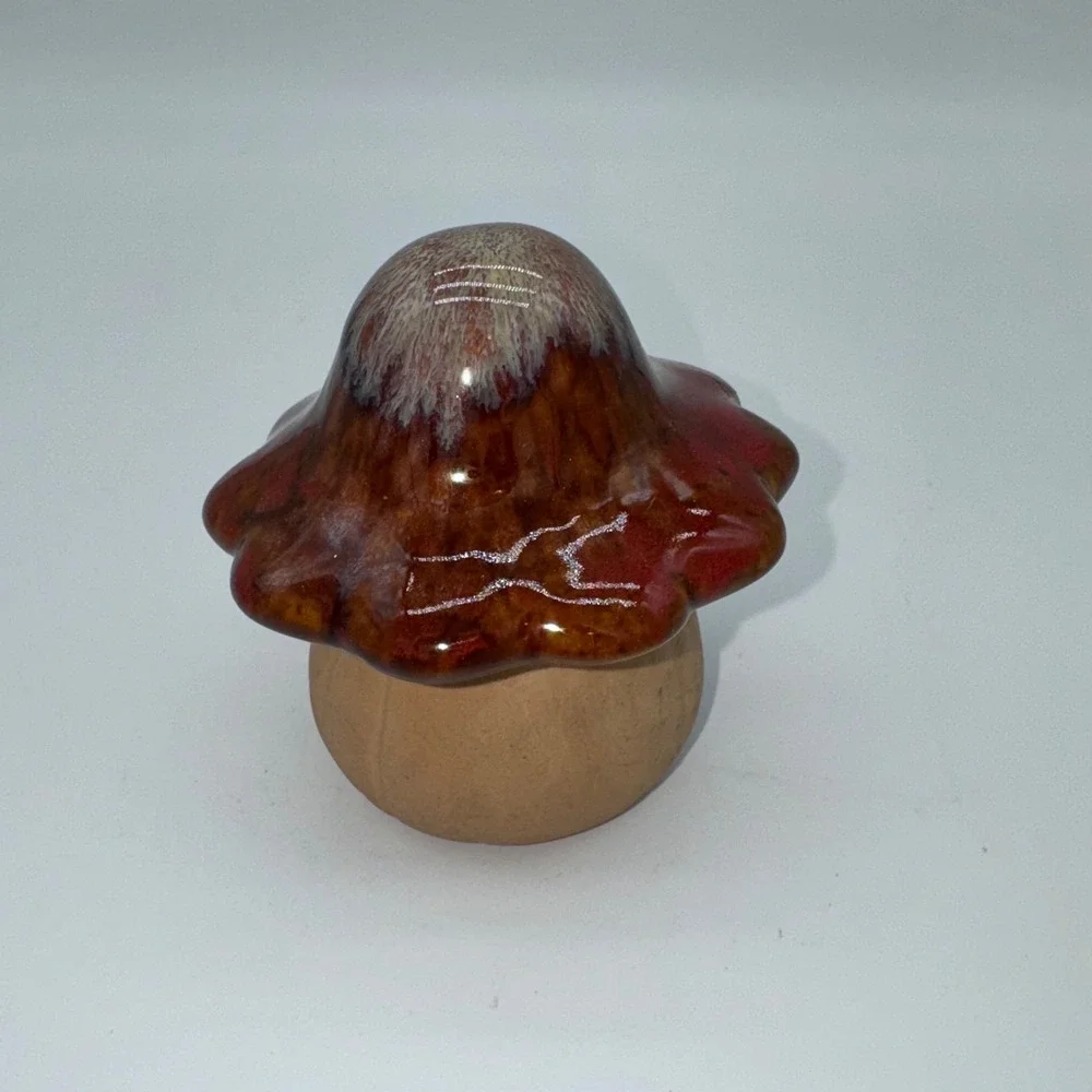 Whimsical Mushroom Orange Brown Glaze Top Ceramic Garden Pottery 3.5